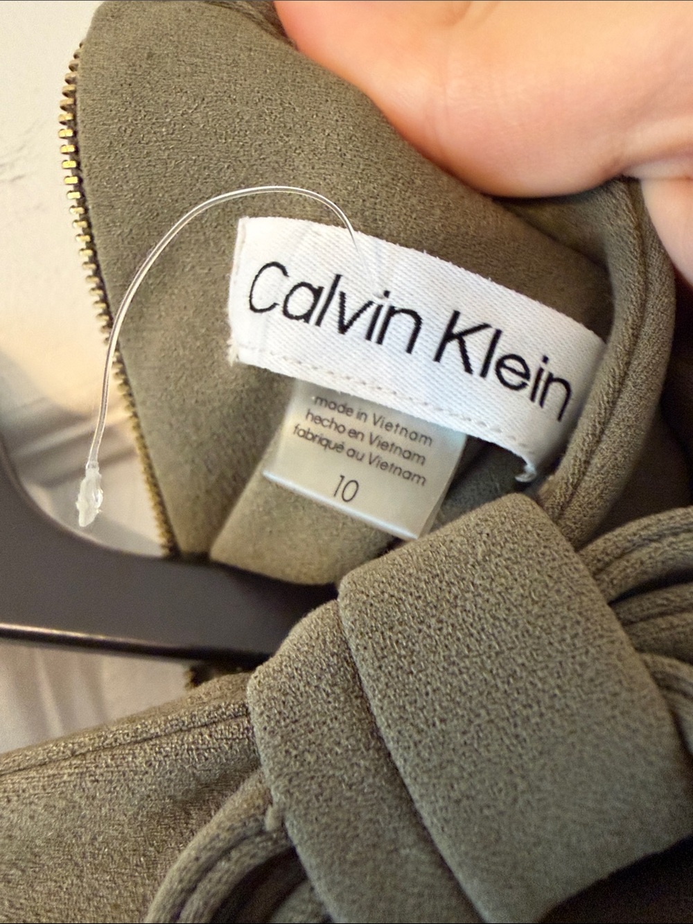 Calvin Klein Olive Tie-Neck Sleeveless Shift Dress - Picture 3 of 3